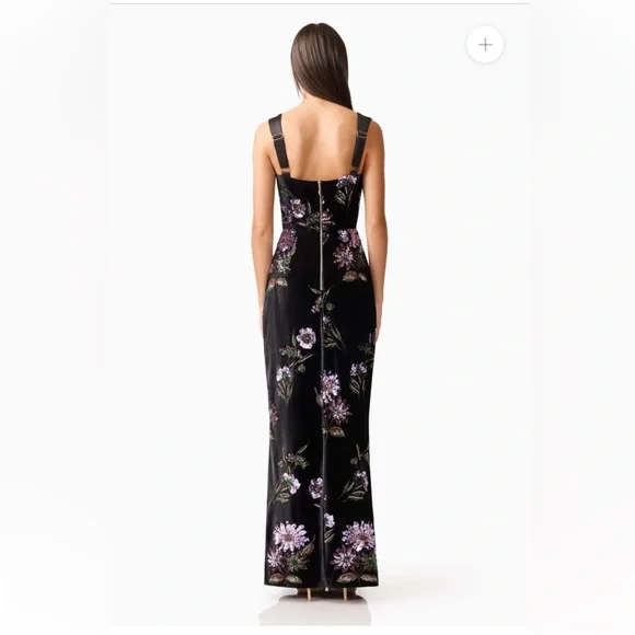 elliatt clio black purple 3d sequin flower embroidered velvet maxi gown dress XL - Picture 7 of 15